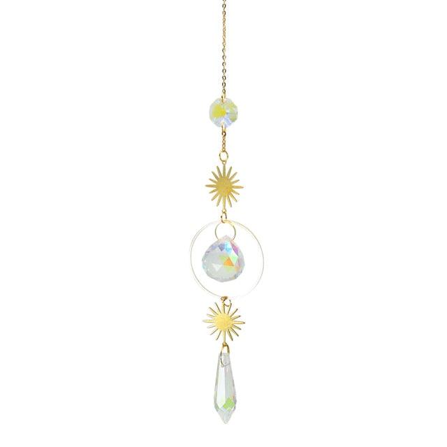 Metallic Hoop Moon Sun Catcher Hanging Crystal Pendant Chandelier Lamps Light Crystals Glass Pendants Light Rainbow Maker Wind Chime Hanging Drop Gift of Good Luck Garden Decor Hanging Ornament For Home Decoration | STDEMAQ9WS0 | Wiccan Center