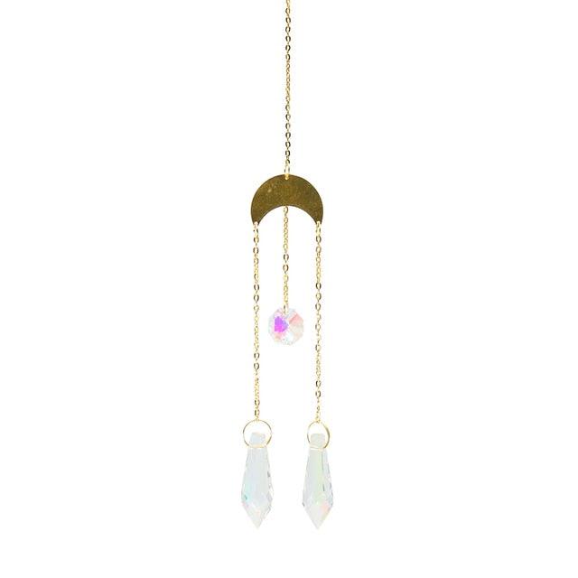 Metallic Hoop Moon Sun Catcher Hanging Crystal Pendant Chandelier Lamps Light Crystals Glass Pendants Light Rainbow Maker Wind Chime Hanging Drop Gift of Good Luck Garden Decor Hanging Ornament For Home Decoration | STDEMAQ9WS0 | Wiccan Center