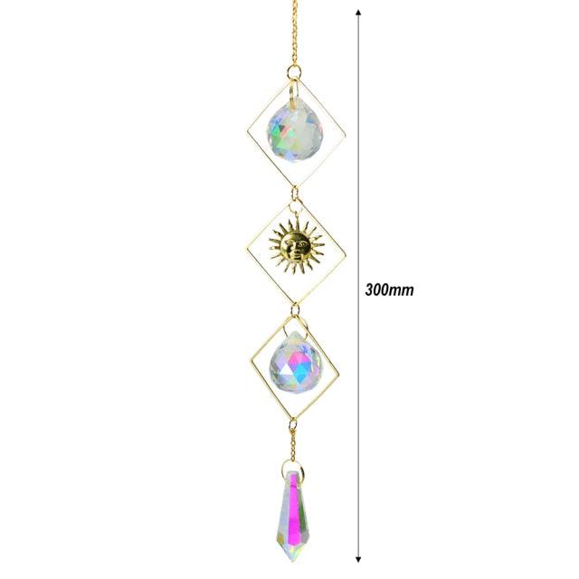 Metallic Hoop Moon Sun Catcher Hanging Crystal Pendant Chandelier Lamps Light Crystals Glass Pendants Light Rainbow Maker Wind Chime Hanging Drop Gift of Good Luck Garden Decor Hanging Ornament For Home Decoration | STDEMAQ9WS0 | Wiccan Center