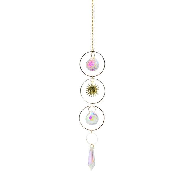 Metallic Hoop Moon Sun Catcher Hanging Crystal Pendant Chandelier Lamps Light Crystals Glass Pendants Light Rainbow Maker Wind Chime Hanging Drop Gift of Good Luck Garden Decor Hanging Ornament For Home Decoration | STDEMAQ9WS0 | Wiccan Center