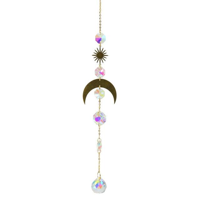 Metallic Hoop Moon Sun Catcher Hanging Crystal Pendant Chandelier Lamps Light Crystals Glass Pendants Light Rainbow Maker Wind Chime Hanging Drop Gift of Good Luck Garden Decor Hanging Ornament For Home Decoration | STDEMAQ9WS0 | Wiccan Center