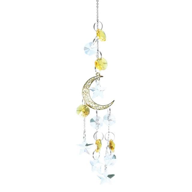 Metallic Hoop Moon Sun Catcher Hanging Crystal Pendant Chandelier Lamps Light Crystals Glass Pendants Light Rainbow Maker Wind Chime Hanging Drop Gift of Good Luck Garden Decor Hanging Ornament For Home Decoration | STDEMAQ9WS0 | Wiccan Center