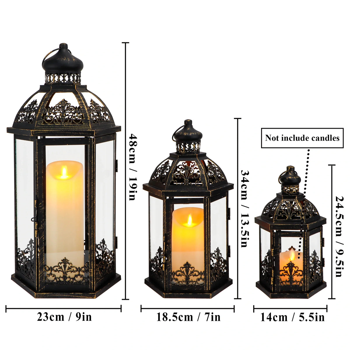 19''&13.5''&9.5" H Vintage Hanging Lantern Set of 3 Decorative Lanterns | | Wiccan Center