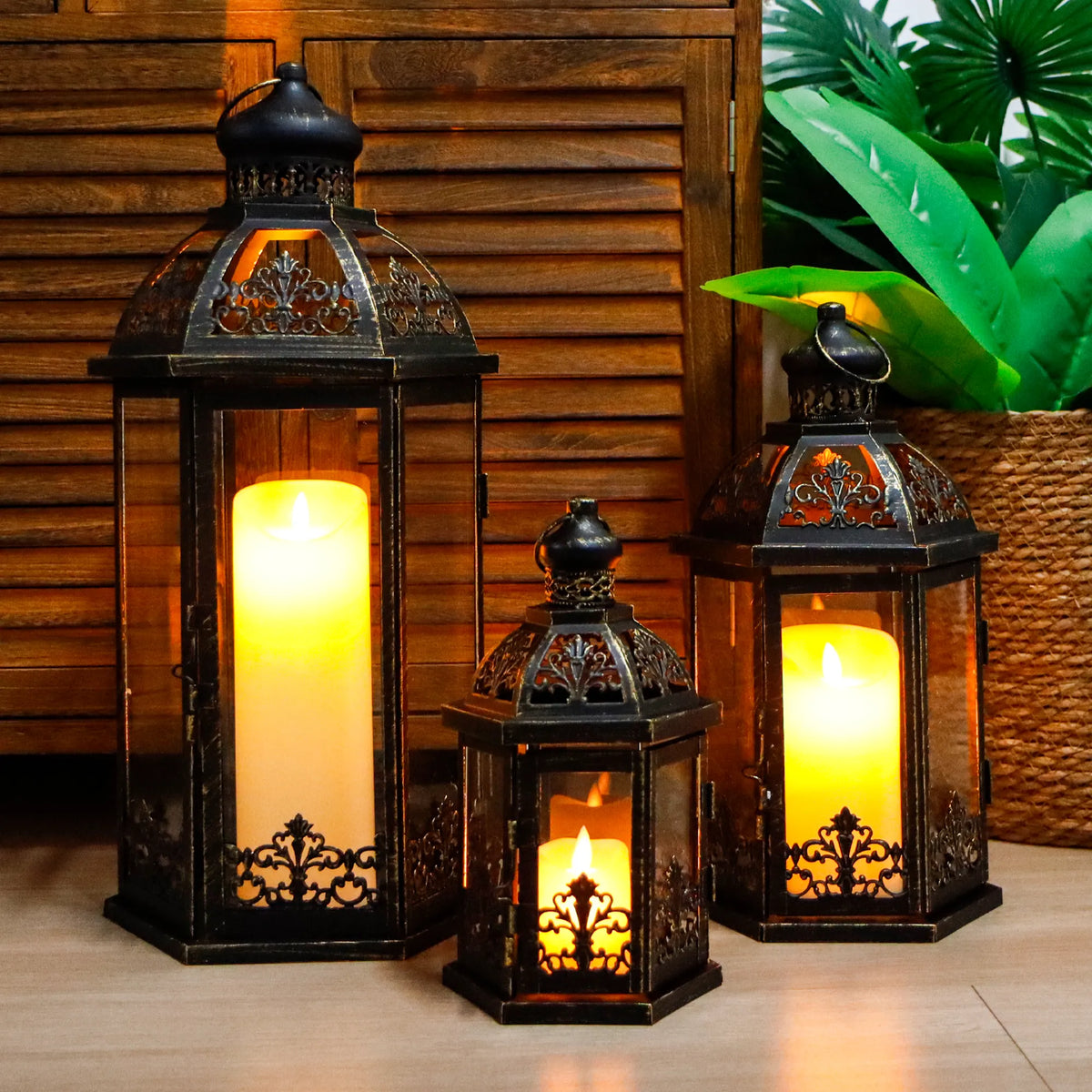 19''&13.5''&9.5" H Vintage Hanging Lantern Set of 3 Decorative Lanterns | | Wiccan Center