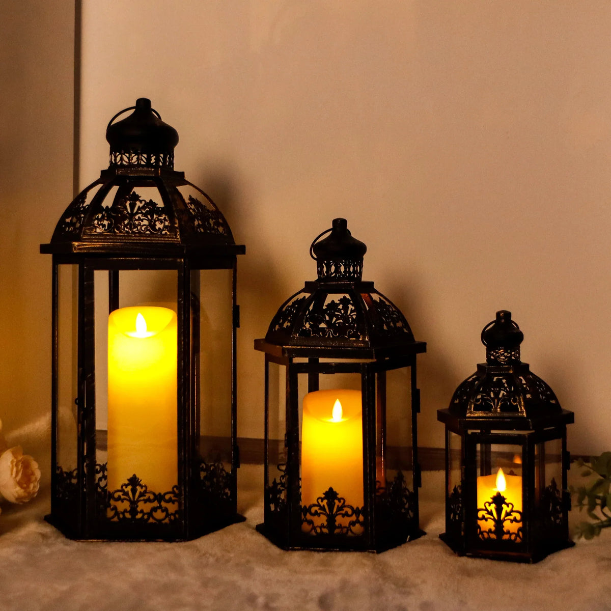 19''&13.5''&9.5" H Vintage Hanging Lantern Set of 3 Decorative Lanterns | | Wiccan Center