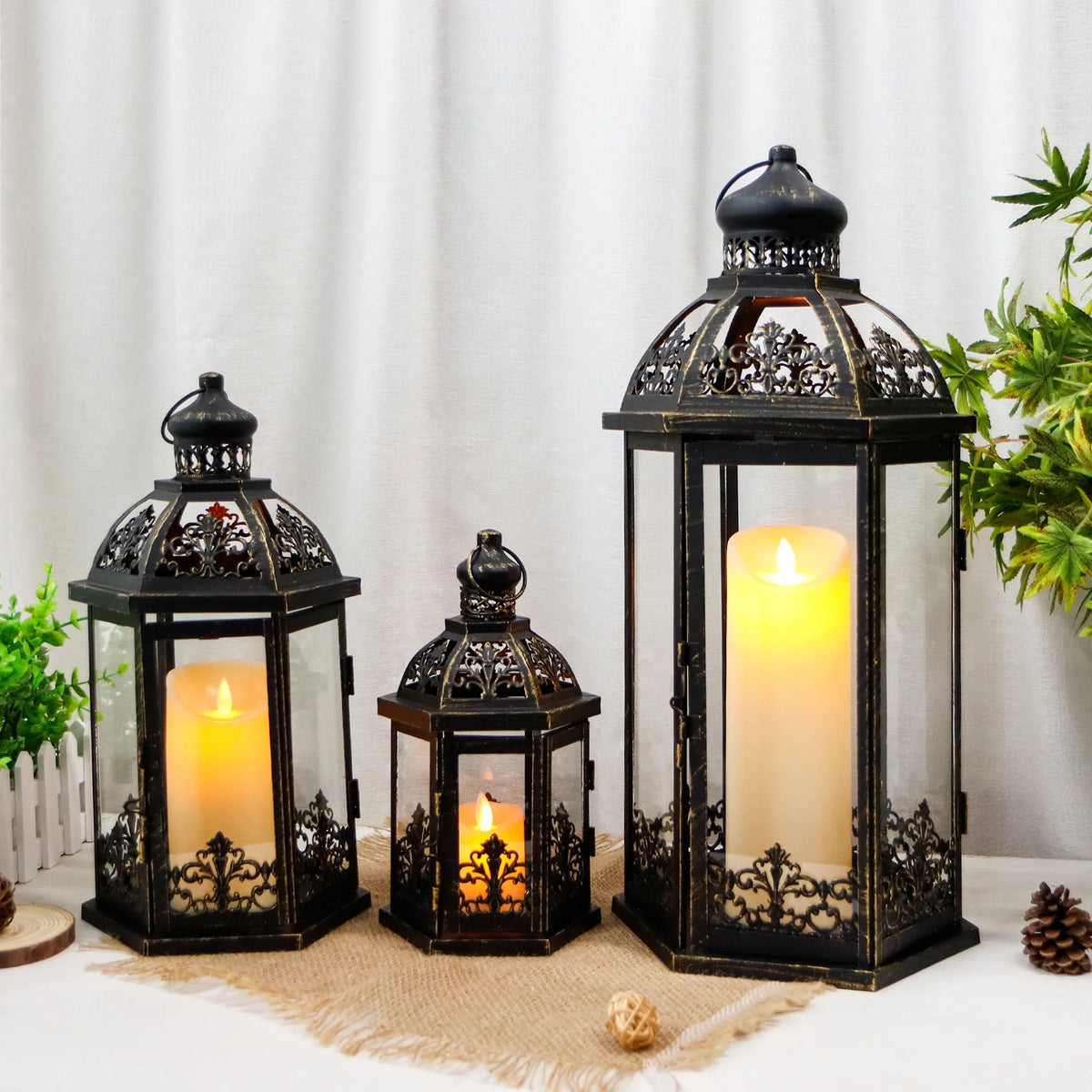 19''&13.5''&9.5" H Vintage Hanging Lantern Set of 3 Decorative Lanterns | | Wiccan Center
