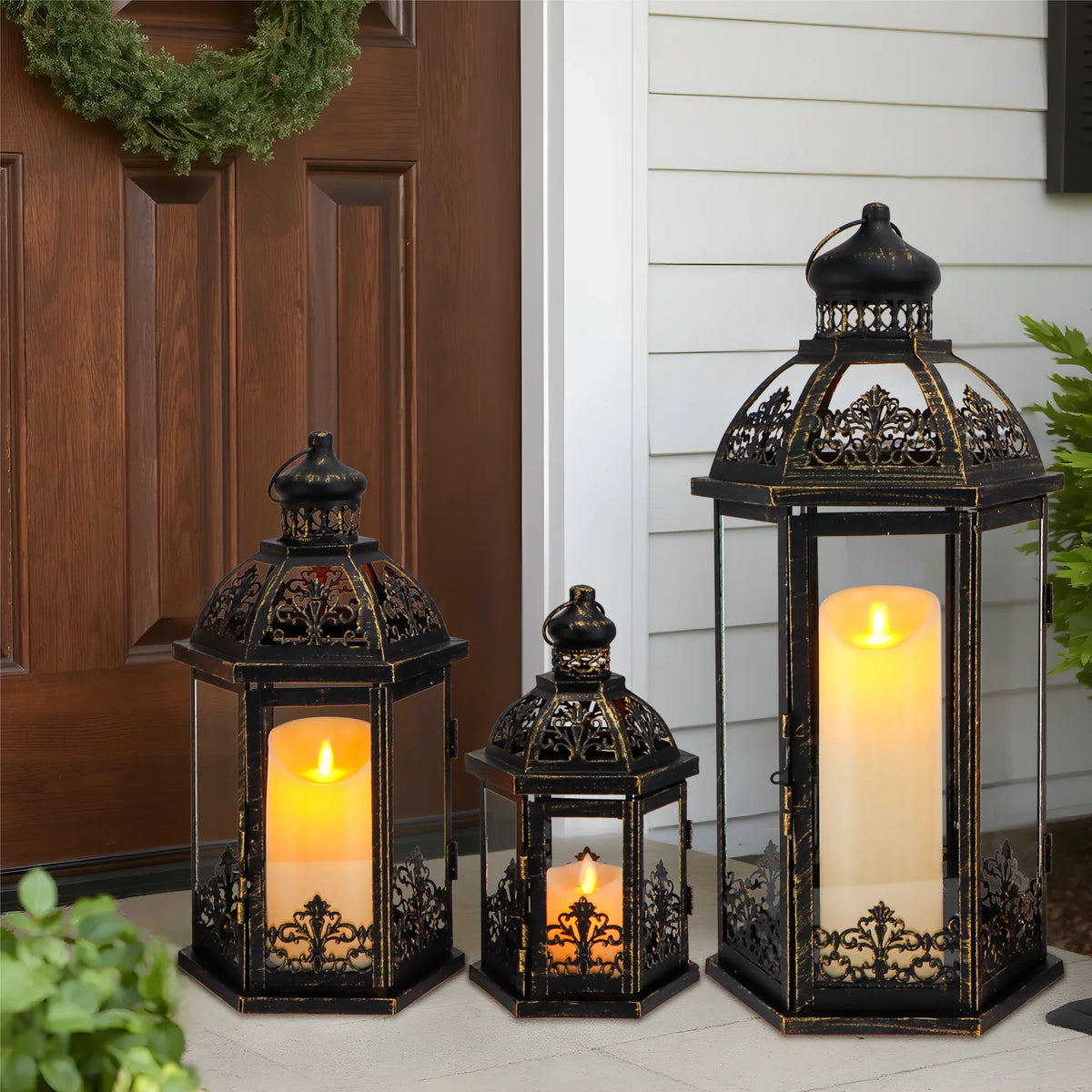 19''&13.5''&9.5" H Vintage Hanging Lantern Set of 3 Decorative Lanterns | | Wiccan Center