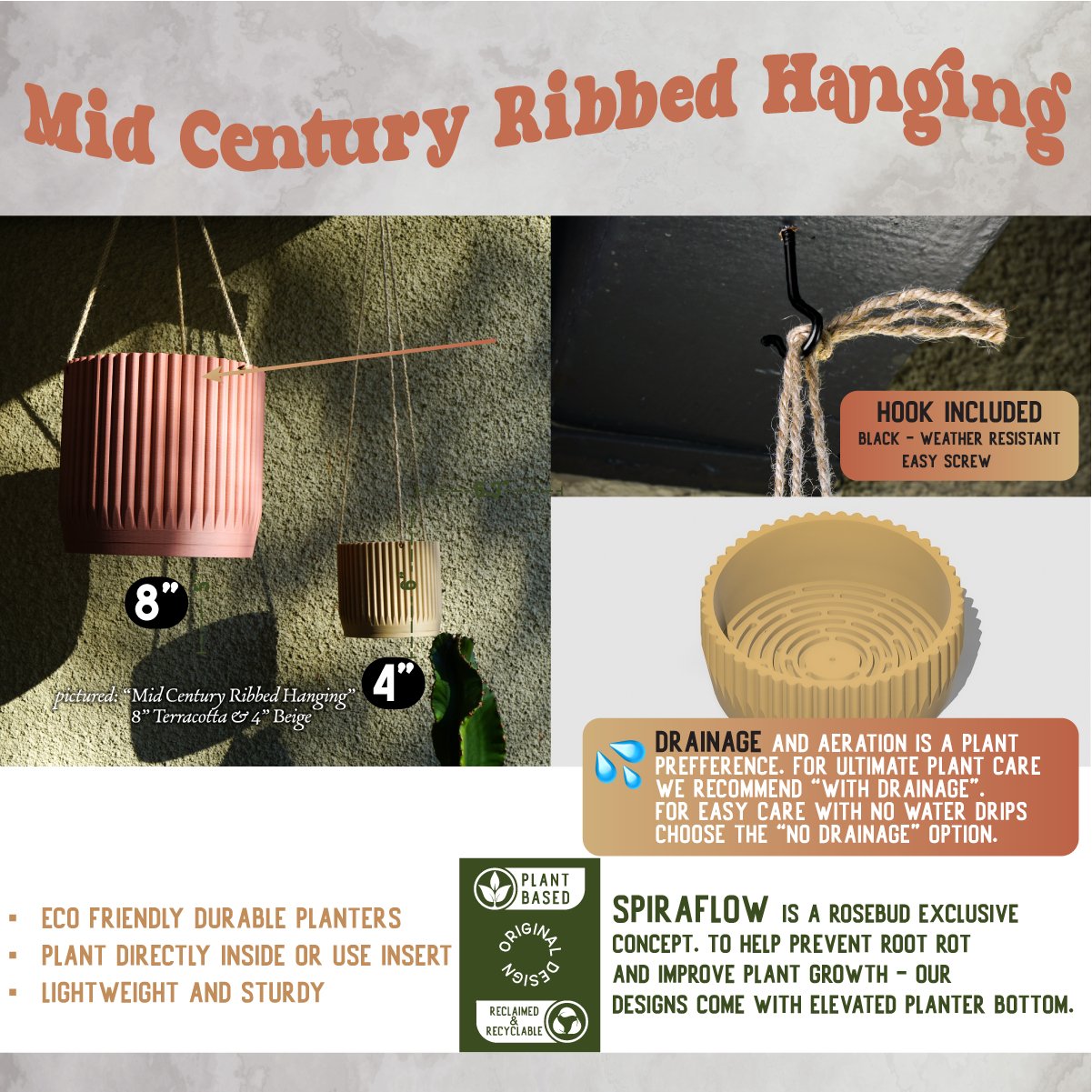 Mid Century Ribbed Hanging Plant Pots | Hanging Planter | Wiccan Center