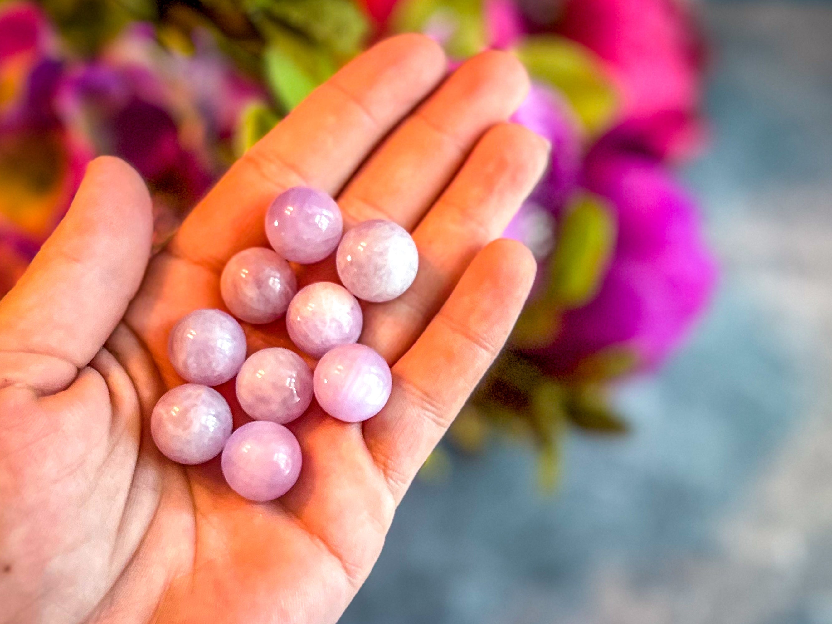 Mini Pink Kunzite Spheres, Crystals and Stones, Pink Kunzite Marble | | Wiccan Center
