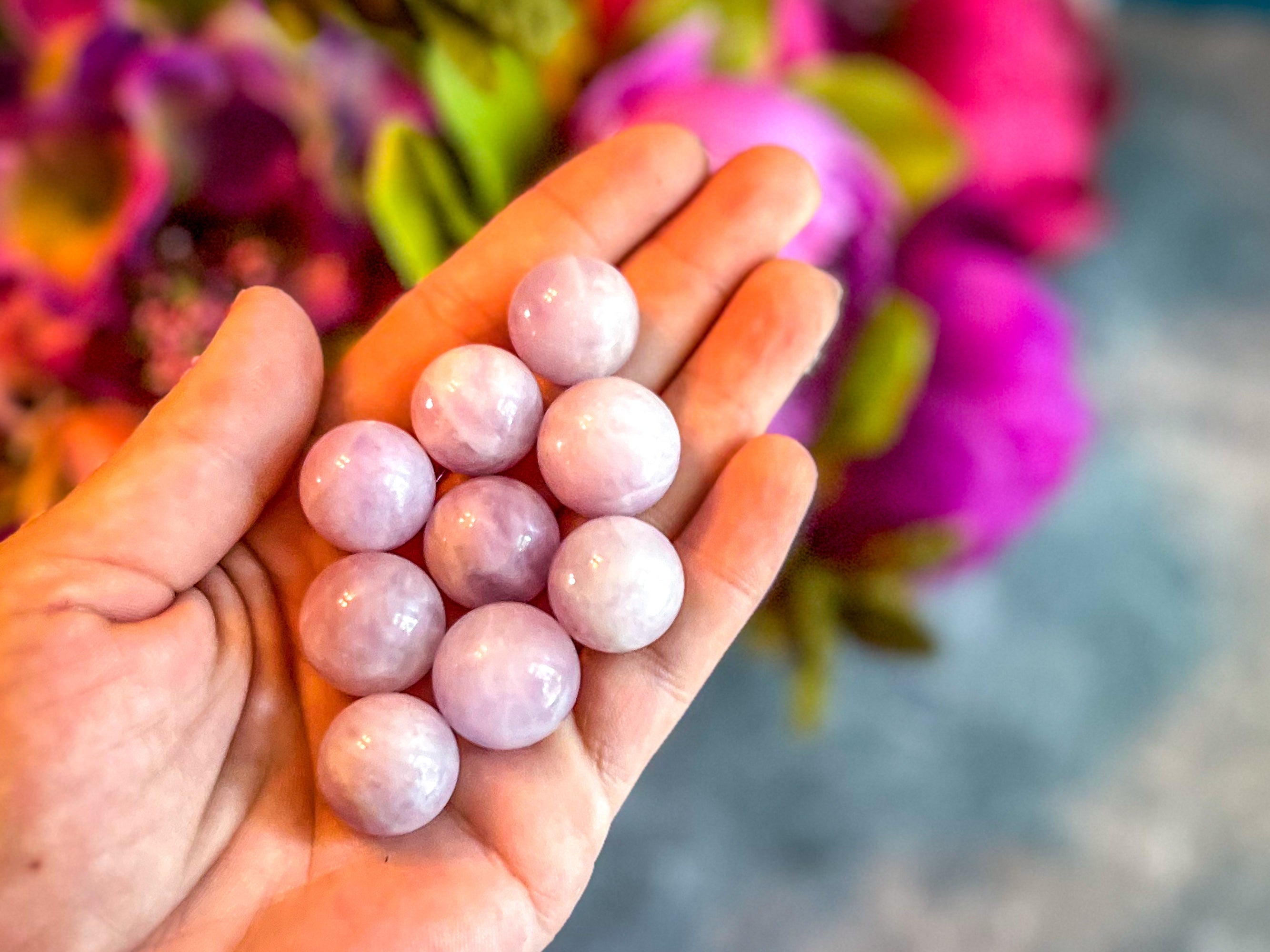 Mini Pink Kunzite Spheres, Crystals and Stones, Pink Kunzite Marble | | Wiccan Center