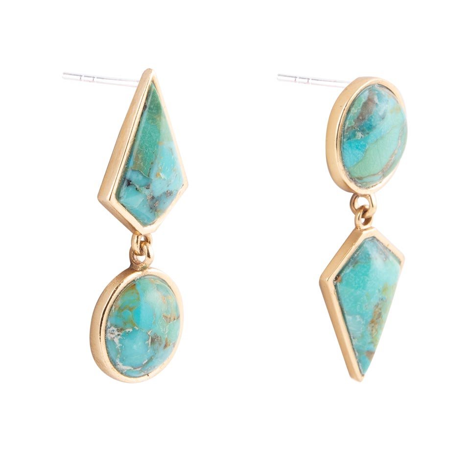 Miss-Matched Blue Turquoise Golden Post Earrings | Earrings | Wiccan Center