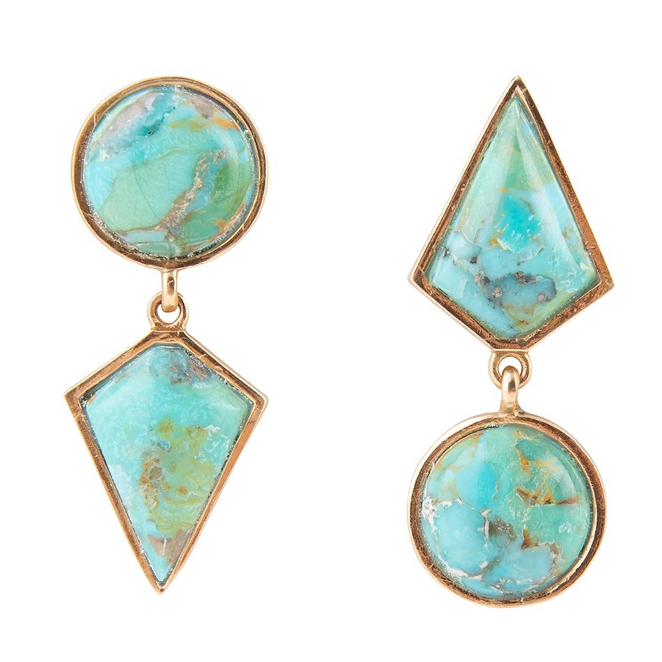 Miss-Matched Blue Turquoise Golden Post Earrings | Earrings | Wiccan Center