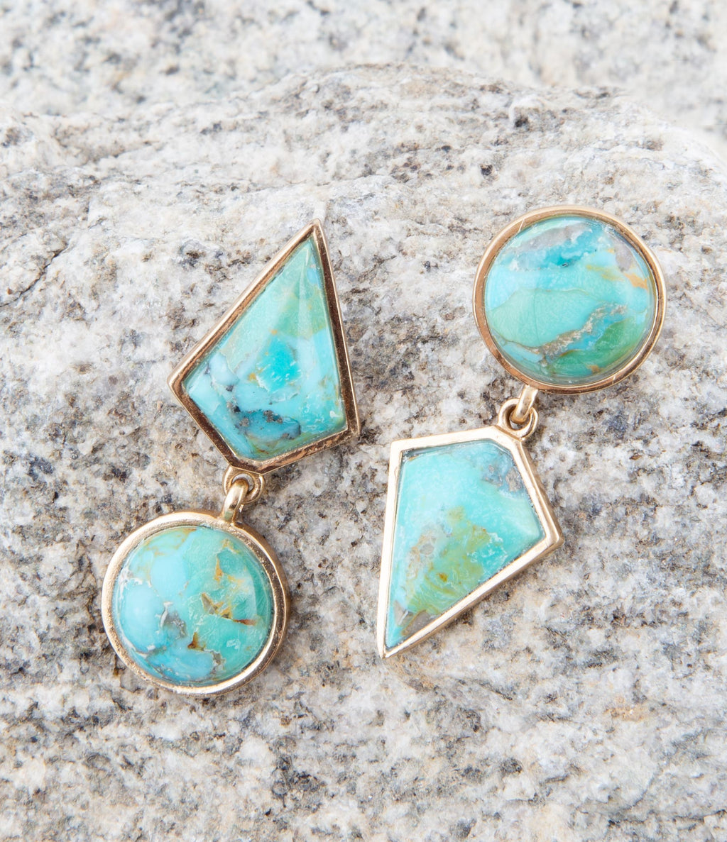 Miss-Matched Blue Turquoise Golden Post Earrings | Earrings | Wiccan Center