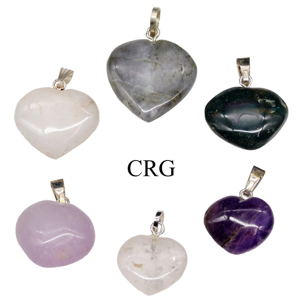 Mixed Gemstone Heart Pendants with Silver and Gold Bails (20 Pieces) Size 0.5 to 1 Inch