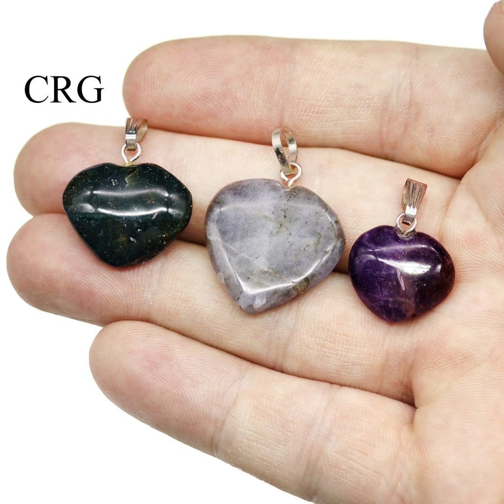 Mixed Gemstone Heart Pendants with Silver and Gold Bails (20 Pieces) Size 0.5 to 1 Inch