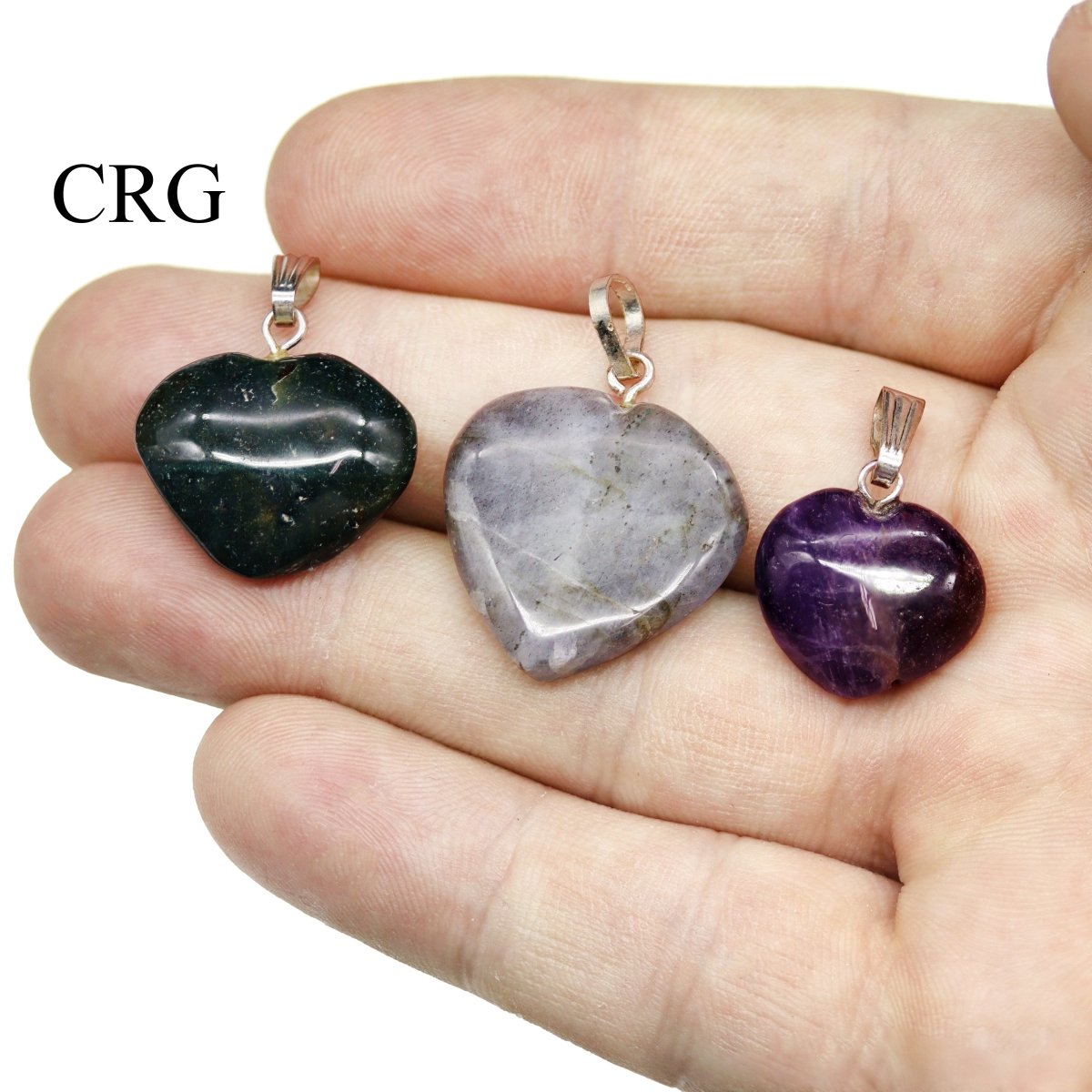 Mixed Gemstone Heart Pendants with Silver and Gold Bails (20 Pieces) Size 0.5 to 1 Inch