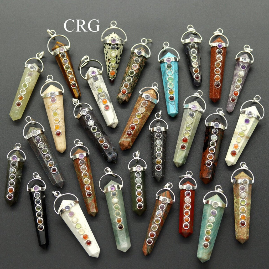 Mixed Gemstone Obelisk Double Point Pendants with 7 Stone Detail (4 Pieces) (2 Inches)