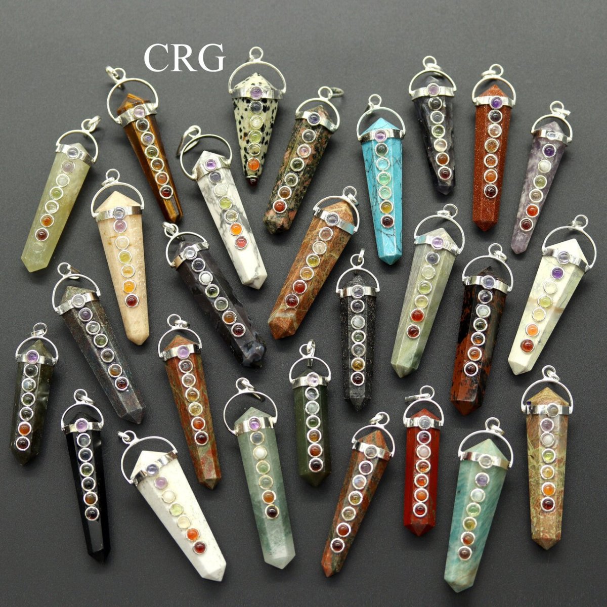 Mixed Gemstone Obelisk Double Point Pendants with 7 Stone Detail (4 Pieces) (2 Inches)