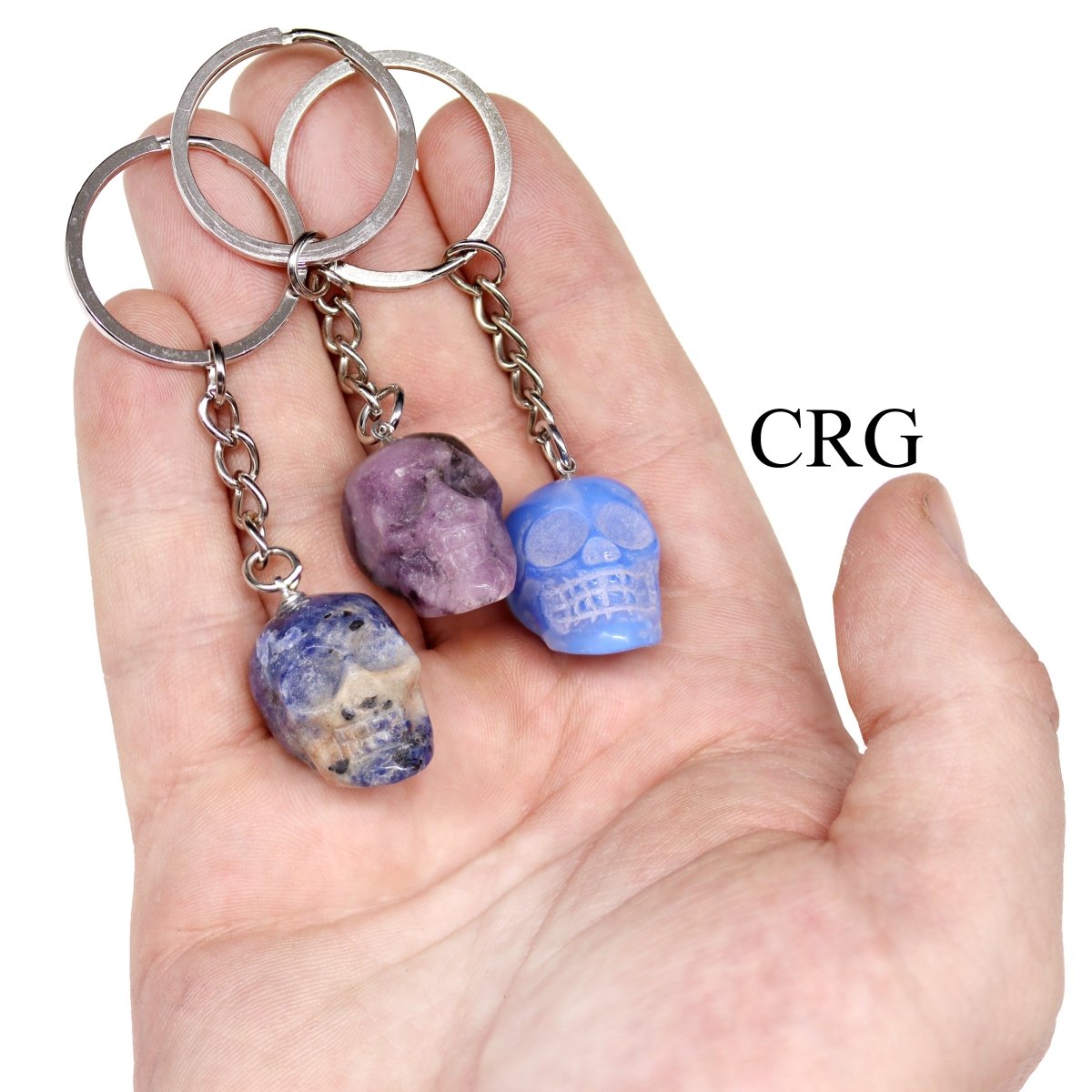 Mixed Gemstone Skull Keychains (1 Inch) (10 Pieces)