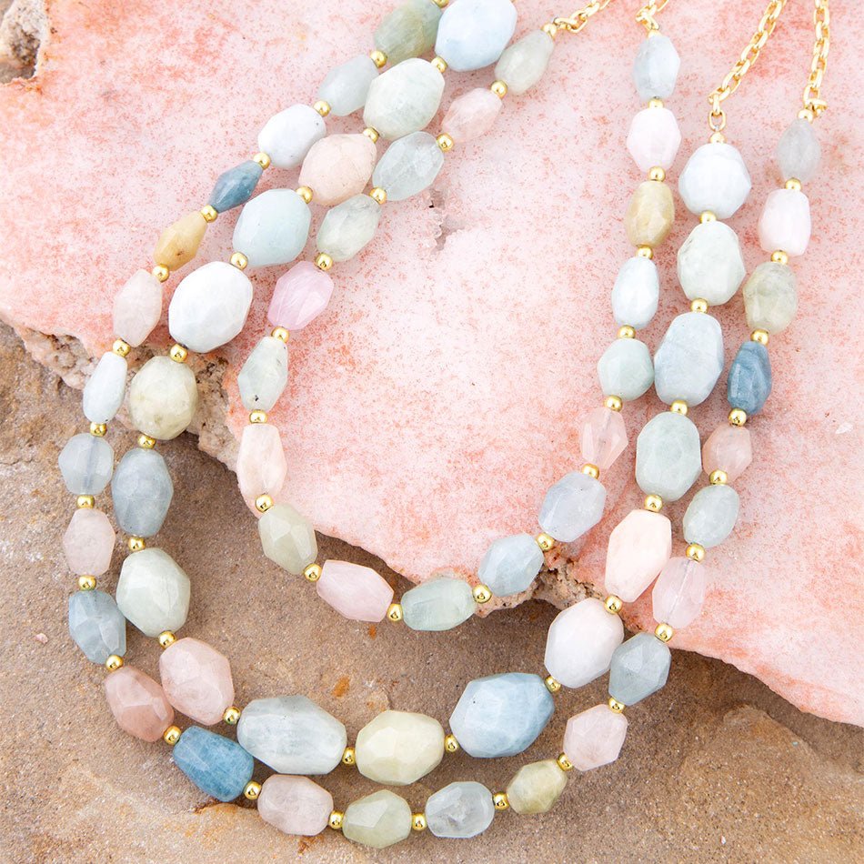 Mixed Morganite Pastel Statement Strand Necklace | Necklaces | Wiccan Center