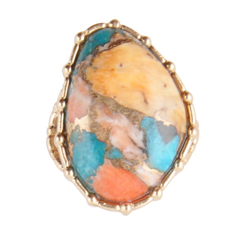 Modern Edge Turquoise and Spiny Oyster Shell Matrix Stone Golden Ring | Rings | Wiccan Center
