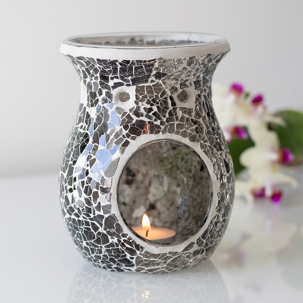 Large Gunmetal Grey Crackle Oil Burner and Wax Warmer | Wax Melt Warmer | Wiccan Center