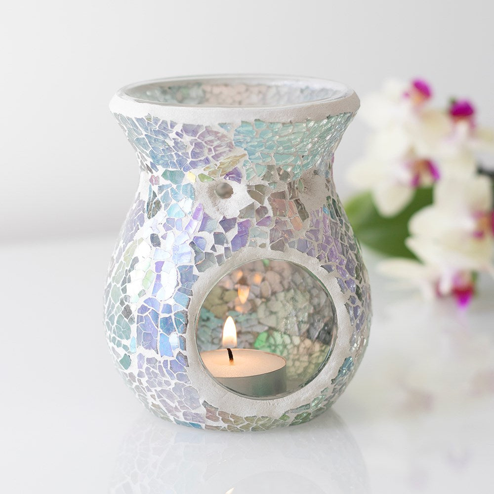 Small Light Blue Iridescent Crackle Oil Burner | Wax Melt Warmer | Wiccan Center