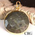 Moss Agate Faceted Round Pendant with Gold Plating (1 To 1.5 Inches) (1 Piece)