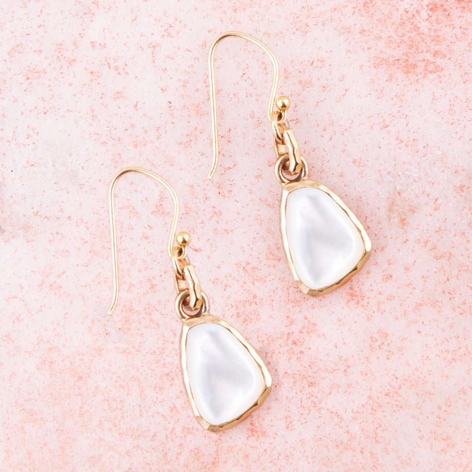 White Mother of Pearl Golden Drop Earrings | Earrings | Wiccan Center