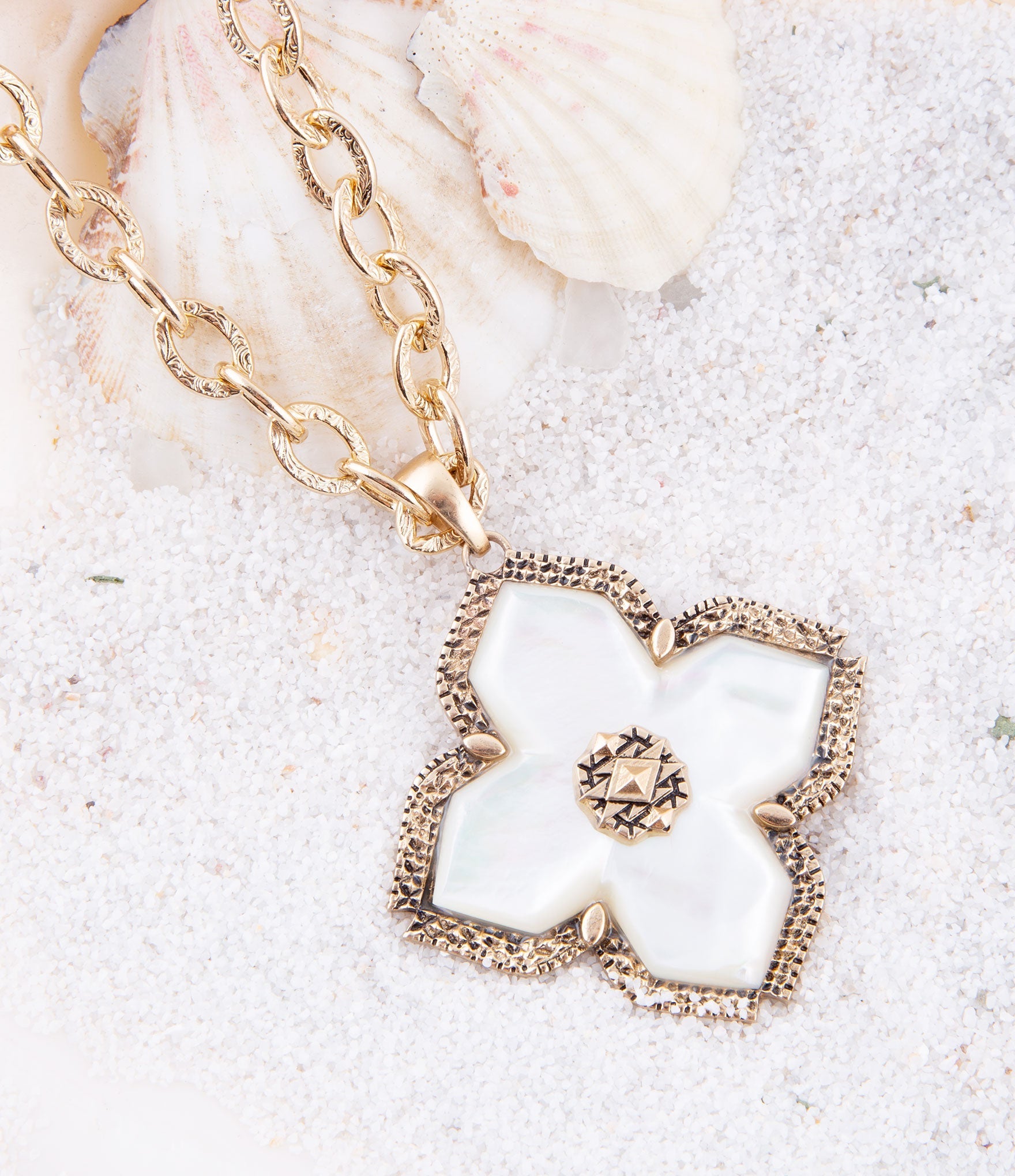 Maltese Cross White Mother of Pearl Golden Chain Pendant Necklace | Necklaces | Wiccan Center