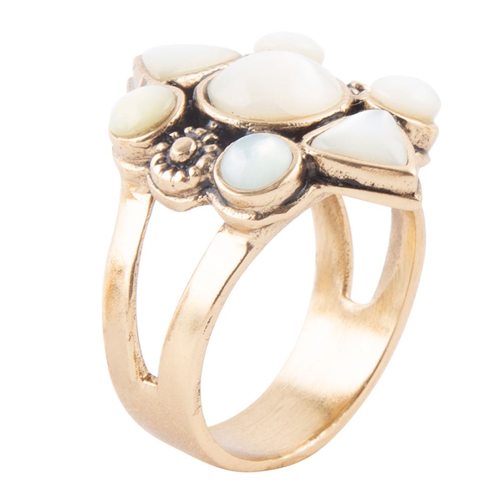 White Mother of Pearl Golden Statement Ring | Rings | Wiccan Center