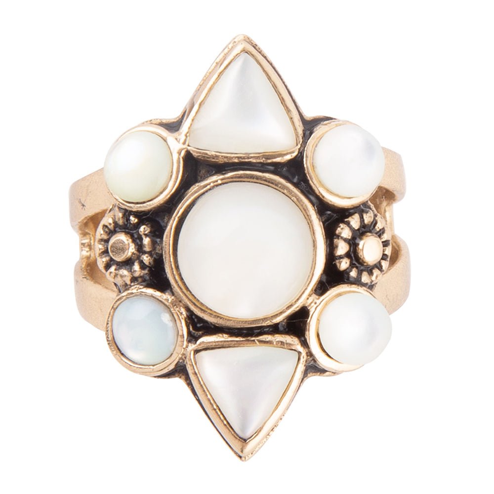 White Mother of Pearl Golden Statement Ring | Rings | Wiccan Center