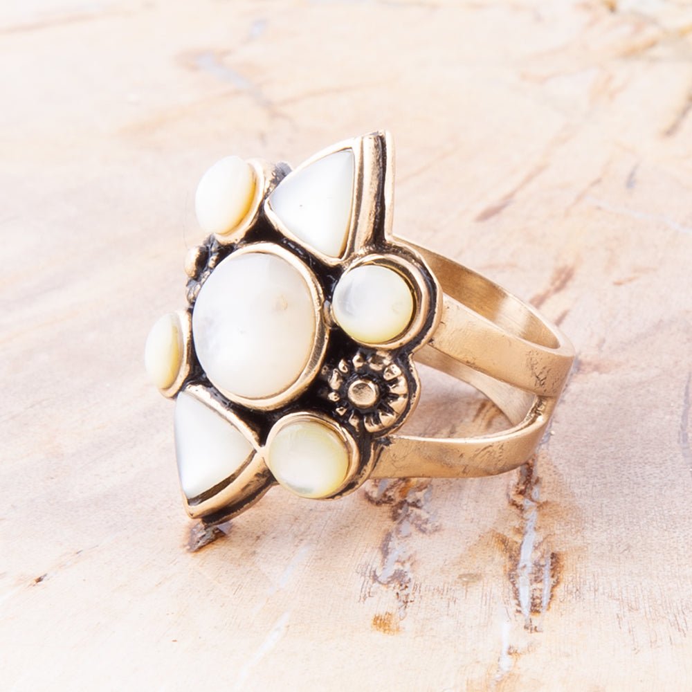White Mother of Pearl Golden Statement Ring | Rings | Wiccan Center