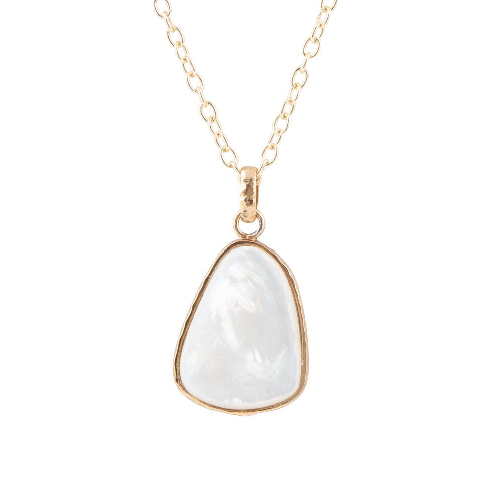 White Mother of Pearl Teardrop Golden Pendant Necklace | Necklaces | Wiccan Center