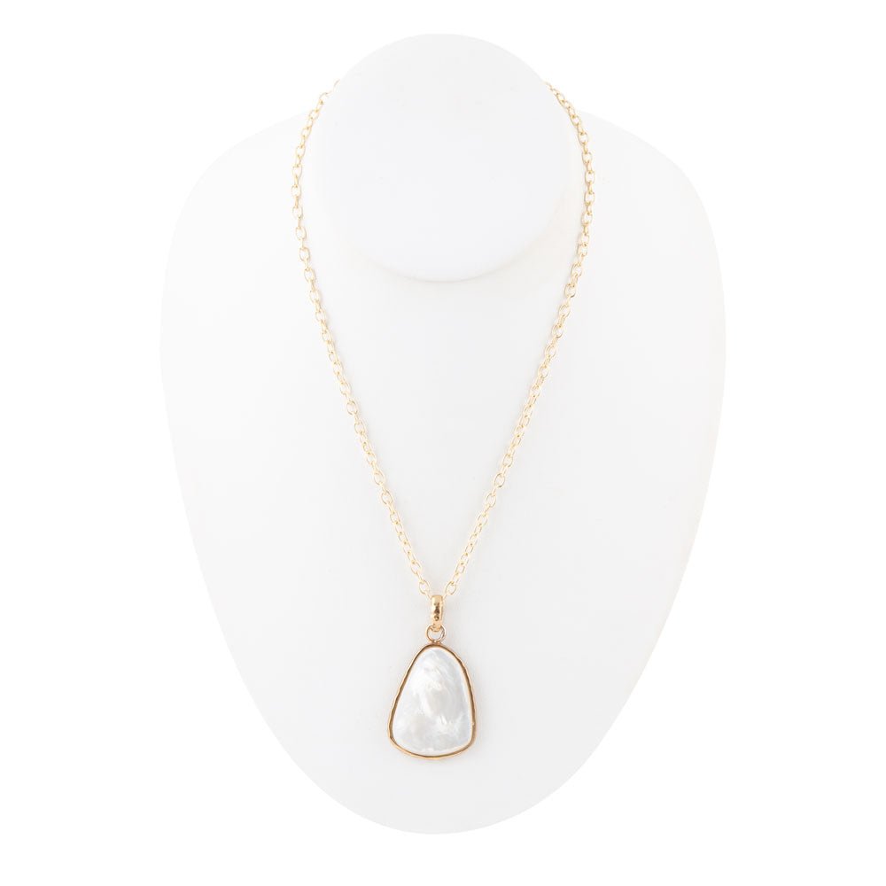 White Mother of Pearl Teardrop Golden Pendant Necklace | Necklaces | Wiccan Center