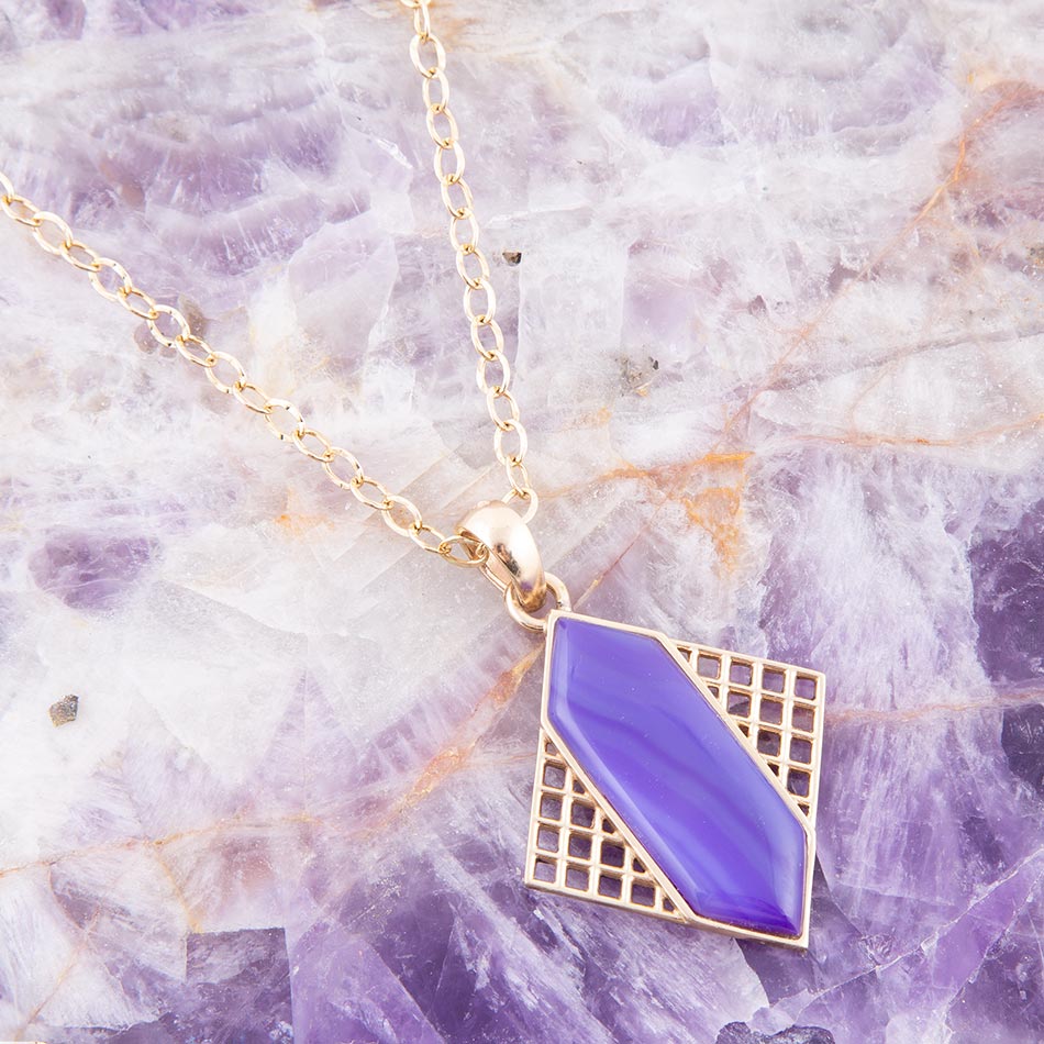 Motif Purple Agate and Golden Bronze Pendant Necklace | Necklaces | Wiccan Center