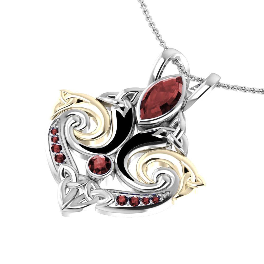 Sterling Silver Celtic Triquetra Pendant Jewelry With 14K Gold Accent And Gemstone MPD1273