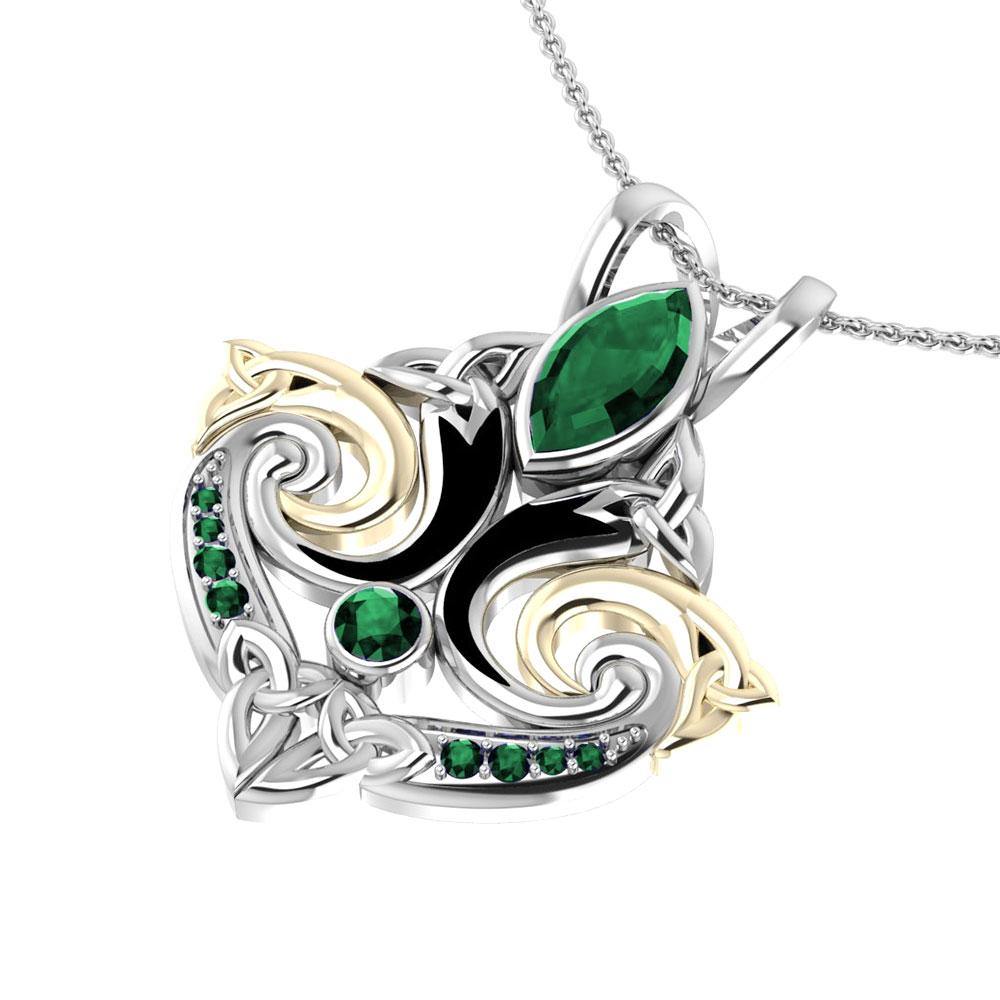 Sterling Silver Celtic Triquetra Pendant Jewelry With 14K Gold Accent And Gemstone MPD1273