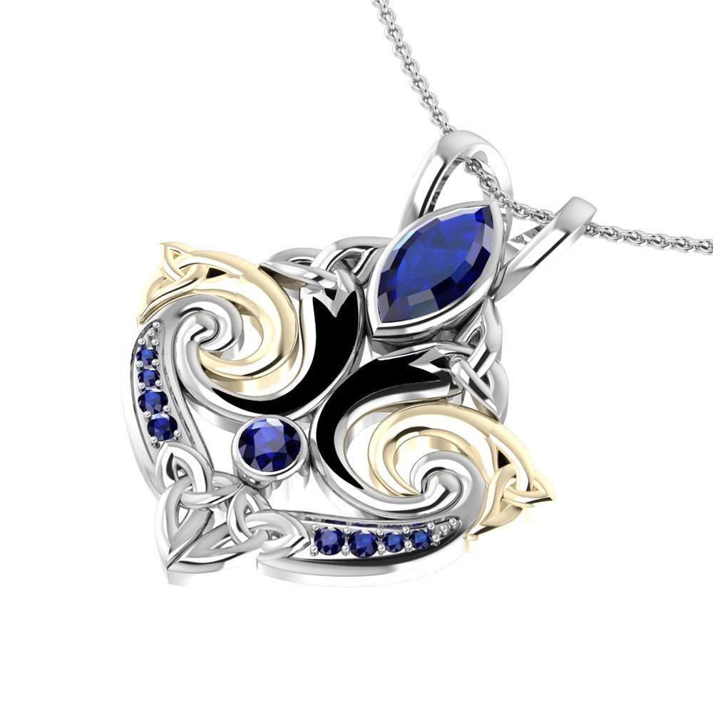 Sterling Silver Celtic Triquetra Pendant Jewelry With 14K Gold Accent And Gemstone MPD1273