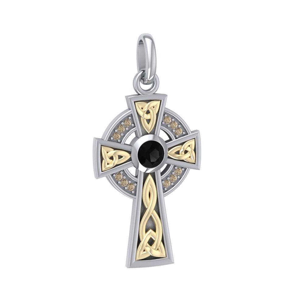 An inspiring crucifix ~ Celtic Cross Sterling Silver with 18K Gold Accent Pendant MPD1805