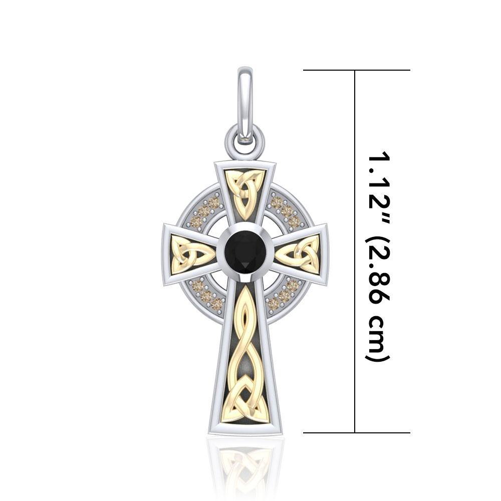 An inspiring crucifix ~ Celtic Cross Sterling Silver with 18K Gold Accent Pendant MPD1805