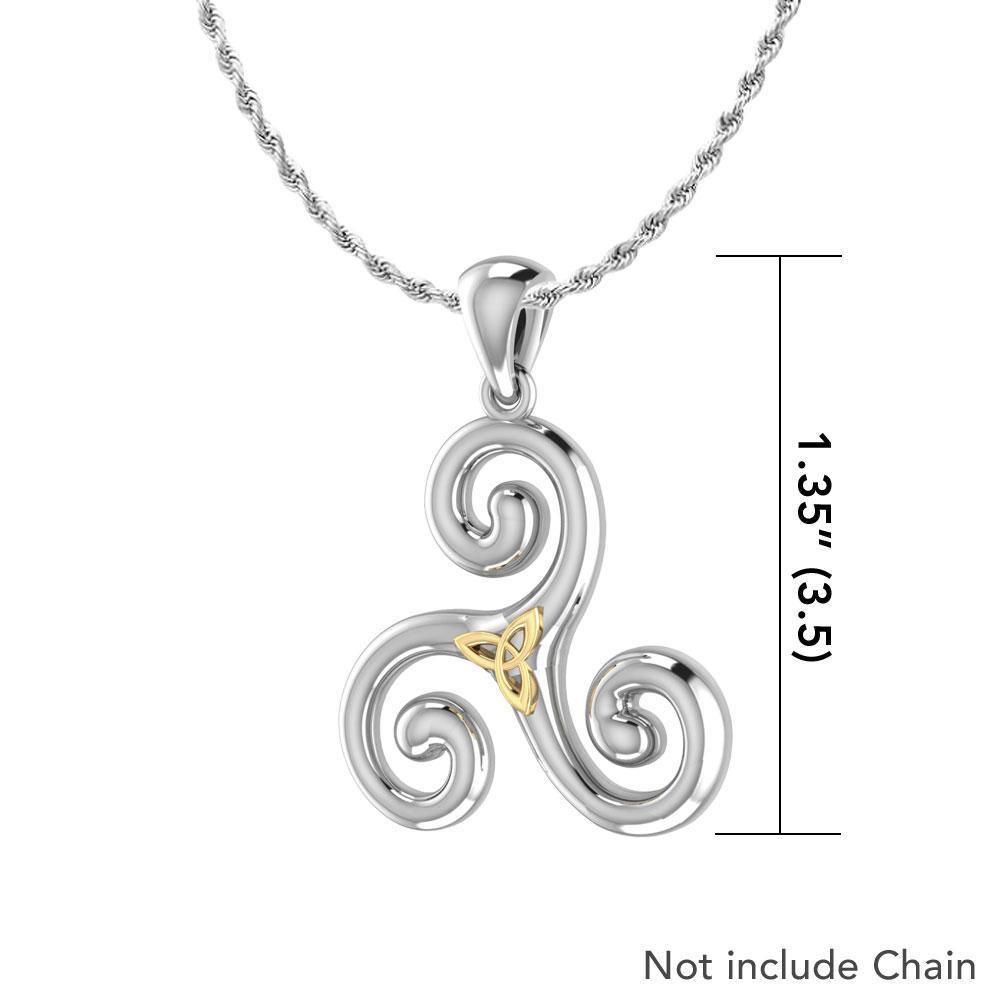 Streamlined artistic representation ~ Celtic Triquetra Sterling Silver 18K Gold Accent Pendant MPD1817