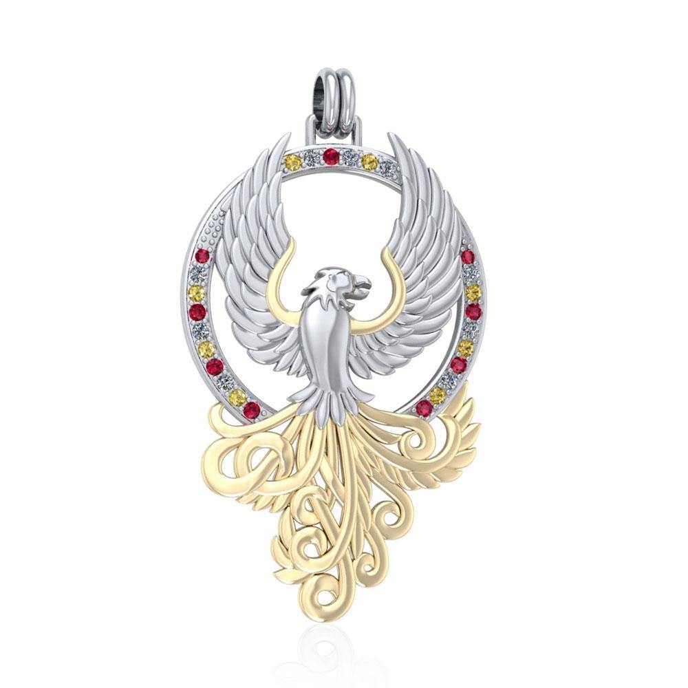 Majestic Phoenix Pendant In Silver And 14K Gold Accent MPD2916 Exquisite Sterling Jewelry Collection
