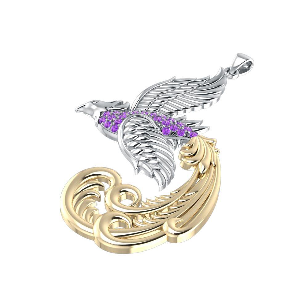Multifaceted Alighting Phoenix Pendant in Sterling Silver With 14K Gold Accents MPD2917