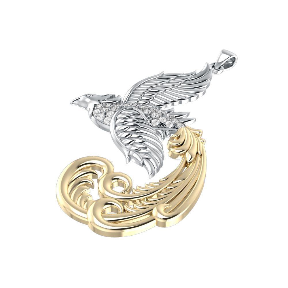 Multifaceted Alighting Phoenix Pendant in Sterling Silver With 14K Gold Accents MPD2917