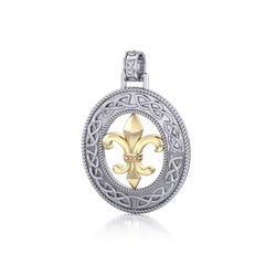 Celtic Knotwork Fleur-de-Lis Sterling Silver with 14k Gold Accent Pendant MPD336 | Pendant | Wiccan Center