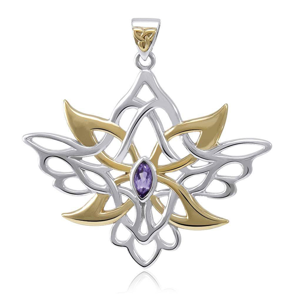 Abstract And Modern Celtic Art Sterling Silver Jewelry Pendant With Shimmering Gemstone MPD3527