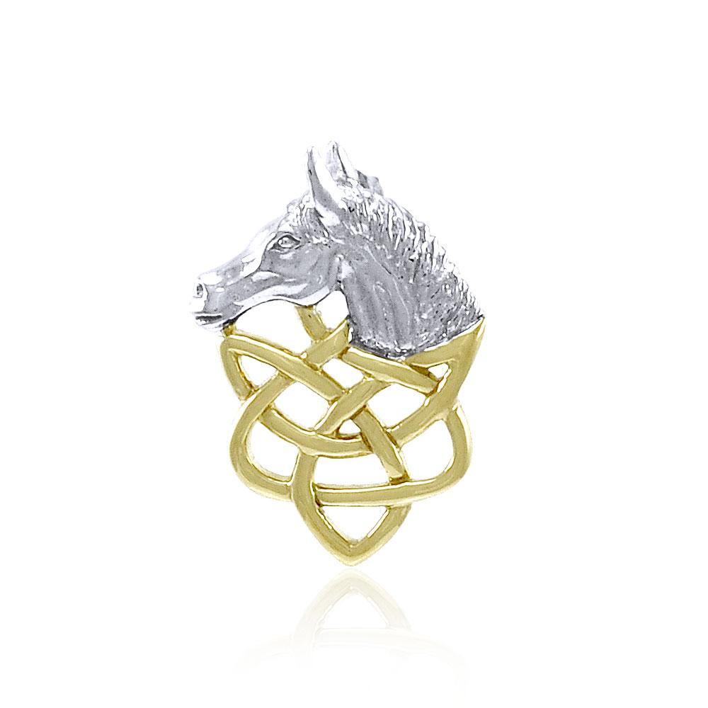 Celtic Horse Sterling Silver with 14K Gold Accent Pendant MPD360