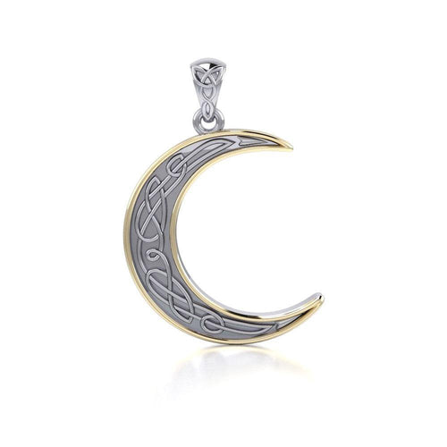 A night of the lunar promise ~ Celtic Knotwork Crescent Moon Sterling Silver with 14K Gold Accent Pendant MPD4201 | Pendant | Wiccan Center