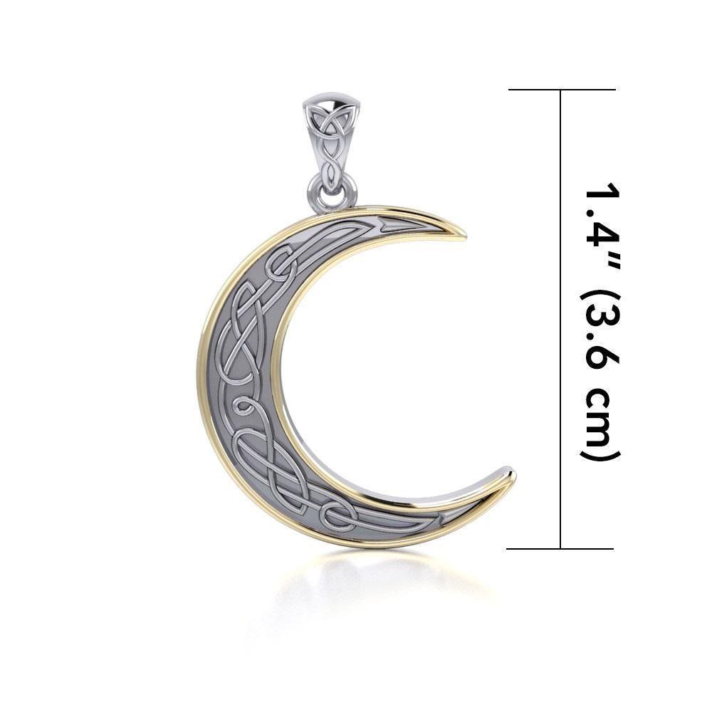 A night of the lunar promise ~ Celtic Knotwork Crescent Moon Sterling Silver with 14K Gold Accent Pendant MPD4201
